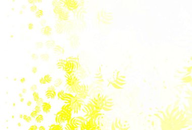 Açık sarı vektör, yapraklı zarif arkaplan. Yaprakları karalama tarzında renkli ve soyut çizimler. Marka kitabınız için yeni şablon.