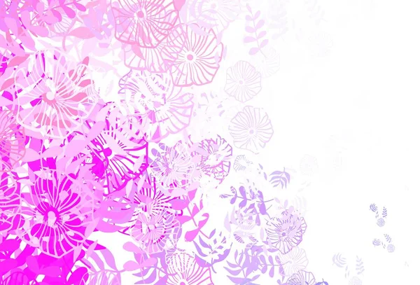 Light Purple Pink Vector Abstract Background Leaves Flowers Sketchy Doodles — Stock Vector