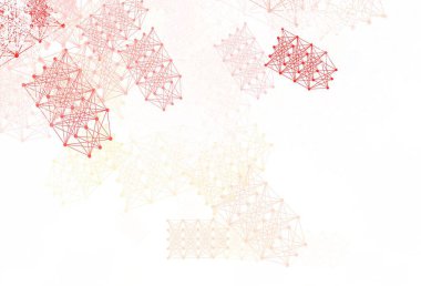 Açık kırmızı, sarı vektör dokusu ve yapay zeka konsepti. Soyut şablondaki yapay zeka şekilleriyle parlayan illüstrasyon. Bilim için desen, geleceksel tasarımlar..