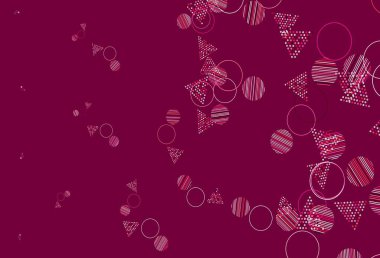 Açık Pembe, kristalli kırmızı vektör şablonu, daireler. Renkli daireler, üçgenler çizilmiş bir resim. Duvar kağıtları için şablon.