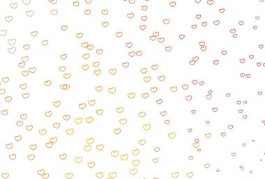 Açık Kırmızı, sarı vektör arkaplan ve tatlı kalpler. Sevgililer günü için aşk konseptinde kalplerin olduğu bir ilüzyon. Yıldönümü reklamın için tasarım.