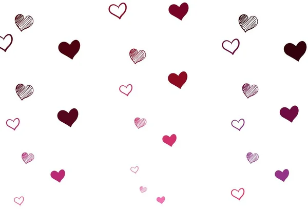 Světle Fialová Růžové Vektorové Pozadí Sladkými Srdci Srdce Rozmazaném Abstraktním — Stockový vektor