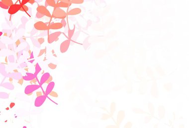 Açık pembe vektör yapraklı soyut arkaplan. Soyut şablondaki karalamalarla dekoratif illüstrasyon. Web siteleri ve pankartlar için desenli desen.