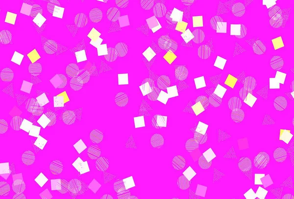Světle Růžová Žluté Vektorové Uspořádání Kruhy Čarami Obdélníky Abstraktní Ilustrace — Stockový vektor