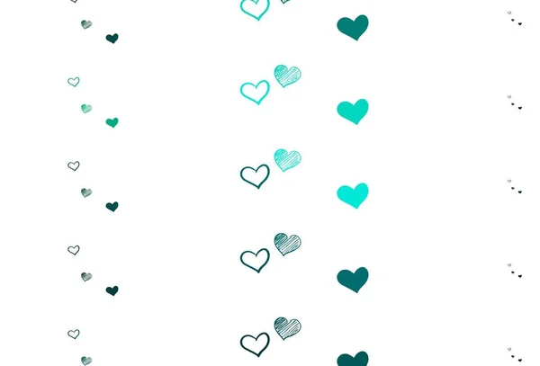 Světle Zelená Vektorová Textura Krásným Srdcem Ilustrace Tvary Skloněných Srdcí — Stockový vektor