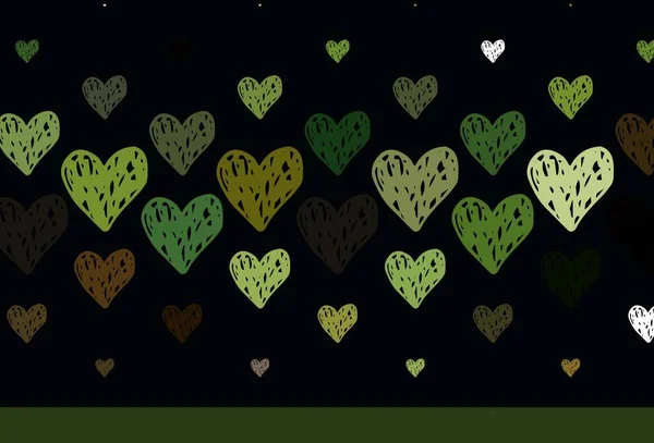 Светло Зеленый Желтый Векторный Фон Сердечками Shining Умная Иллюстрация Градиентными — стоковый вектор