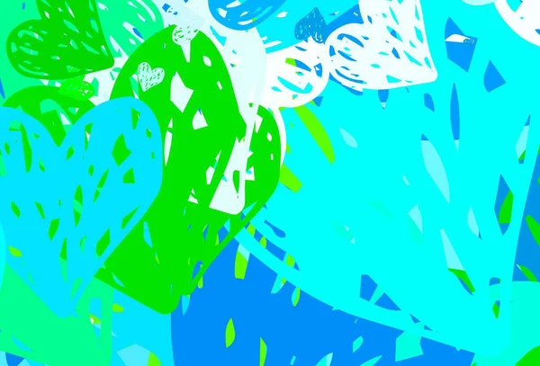 Світло Блакитний Зелений Векторний Фон Солодкими Серцями Ілюстрація Формами Градієнтних — стоковий вектор