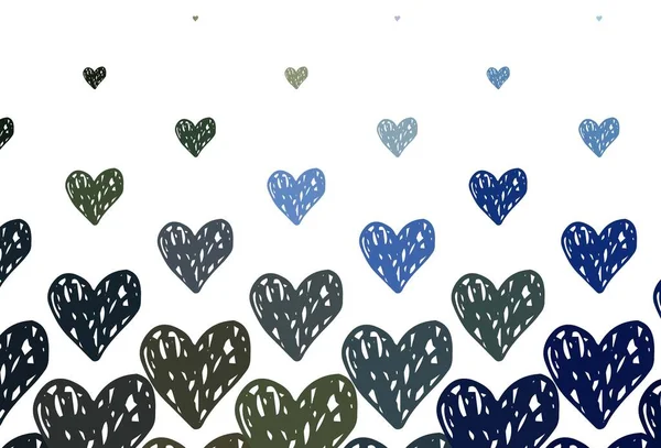 Светло Синий Зеленый Векторный Узор Цветными Сердцами Декоративный Дизайн Сердечками — стоковый вектор