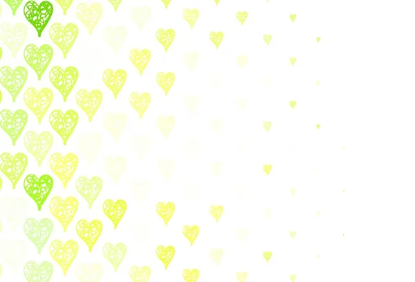 Ανοιχτό Πράσινο Κίτρινο Διανυσματικό Φόντο Λαμπερές Καρδιές Όμορφες Καρδιές Στυλ — Διανυσματικό Αρχείο