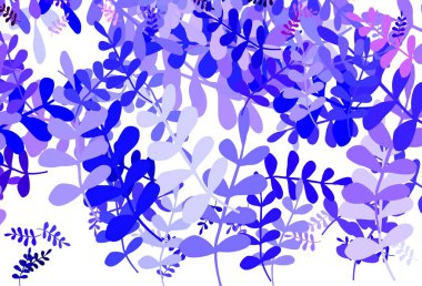 Açık mavi, kırmızı vektör yapraklı karalama arkaplanı. Parlak renkli çizimler ve karalama tarzında yapraklar. Duvar kağıtları, boyama kitapları için desen.