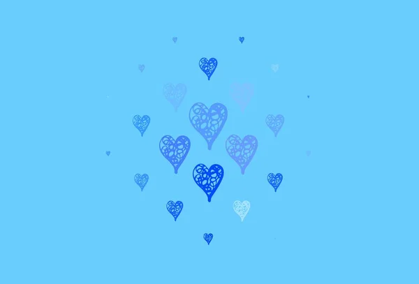 浅蓝色的矢量背景与心脏 在模糊的背景下 用渐变的心形来说明 狂欢节的模式 节庆浪漫传单 — 图库矢量图片