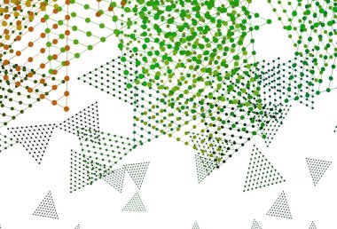 Açık yeşil, kırmızı vektör arkaplan ve daireler şeklinde çokgen. Noktalı, soyut şekilli dekoratif tasarım. Duvar kağıtları için şablon.