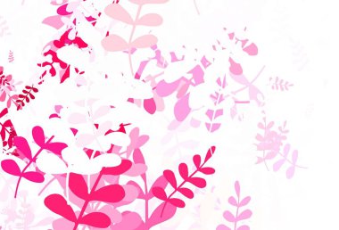 Açık pembe vektör yapraklı zarif şablon. Bulanık arka planda yaprakları olan eskiz karalamalar. Tasarımınız için yeni şablon.