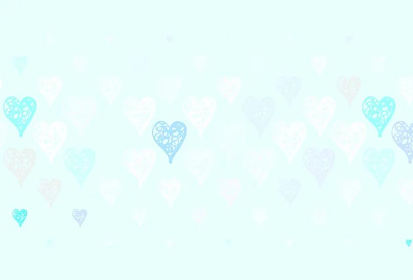 Plantilla Vectorial Light Blue Con Corazones Garabato Hermoso Estilo Celebración — Archivo Imágenes Vectoriales