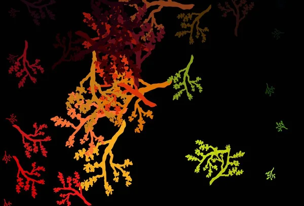 深绿色 红色矢量自然艺术品与藏红花 色彩斑斓的图画 带有叶子 枝条的涂鸦风格 为你的网站设计涂鸦 — 图库矢量图片