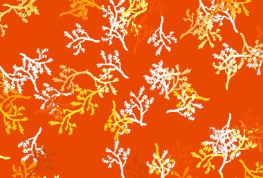 Açık mavi, sarı vektör karalama düzeni ve sakura. Yaprakları ve dalları olan modern soyut illüstrasyon. Tasarımınız için yeni şablon.