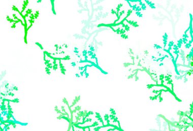 Açık yeşil vektör, dallı doğal zemin. Yaprakları ve dalları olan zarif, parlak bir illüstrasyon. Cep telefonlarının geçmişleri için şablon.