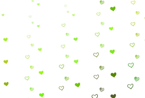 Светло Зеленая Желтая Векторная Текстура Милыми Сердцами Цветная Иллюстрация Сердечками — стоковый вектор