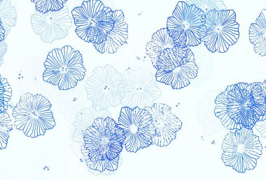 Yapraklı hafif Mavili vektör şablonu. Beyaz arka planda eskiz karalama çiçekleri. Web siteleri ve pankartlar için desenli desen.