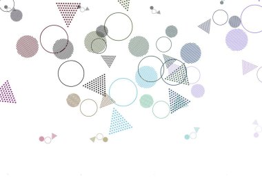 Dairesel çokgen biçimli çok renkli vektör arkaplanı. Noktalı, soyut şekilli dekoratif tasarım. İniş sayfası için modern şablon.