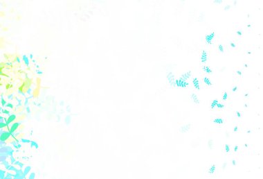 Açık mavi, sarı vektör doğal arka plan yapraklı. Hint tarzı yapraklı bulanık dekoratif tasarım. Çocuk kitapları için renkli desen.