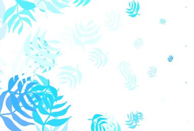 Yapraklı hafif Mavili vektör şablonu. Karalama tarzında yaprakları olan belirsiz bir çizim. Web siteniz için Doodle tasarımı.