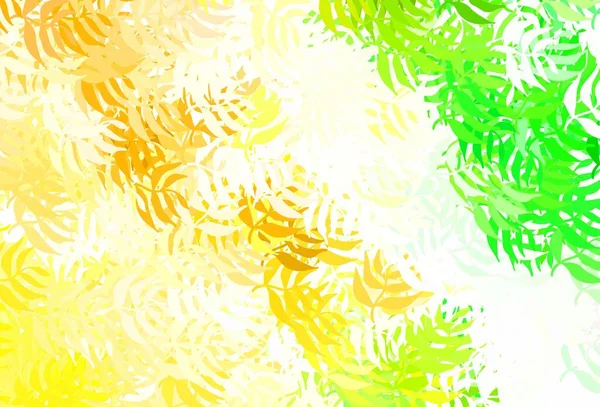Lichtgroen Gele Vector Doodle Achtergrond Met Bladeren Glitter Abstracte Illustratie — Stockvector