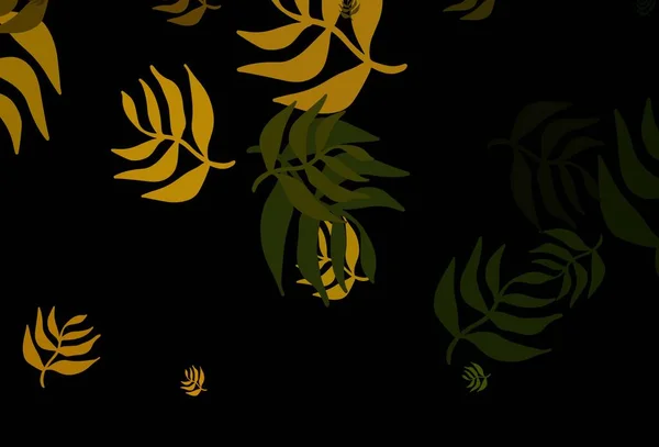 Verde Escuro Vetor Amarelo Elegante Papel Parede Com Folhas Folhas — Vetor de Stock