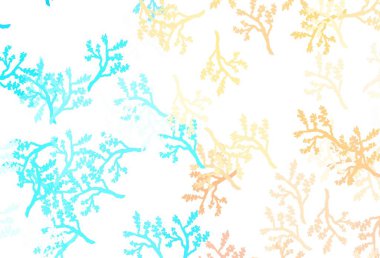 Açık mavi, sarı vektör arkaplanı dallarla çiziyor. Yaprakları ve dalları olan yepyeni renkli bir illüstrasyon. Ağ ve ambalaj için elle boyanmış tasarım.