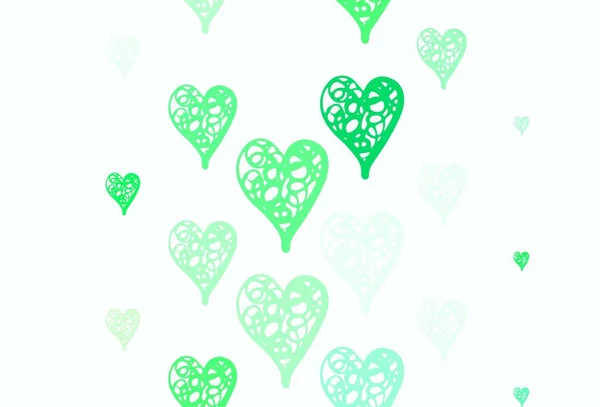 Fondo Vector Verde Claro Con Corazones Ilustración Inteligente Con Corazones — Vector de stock