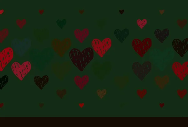 Vert Clair Fond Vectoriel Rouge Avec Des Cœurs Brillants Beau — Image vectorielle