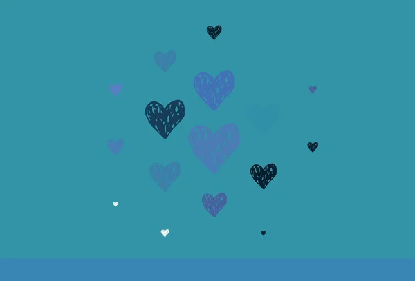 Azul Claro Fundo Vetor Verde Com Corações Brilhantes Ilustração Inteligente — Vetor de Stock