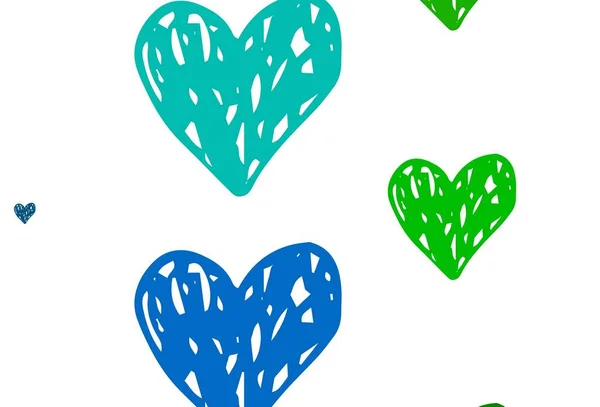 Ανοιχτό Μπλε Πράσινο Διάνυσμα Πρότυπο Doodle Καρδιές Έξυπνη Απεικόνιση Βαθμονομημένες — Διανυσματικό Αρχείο