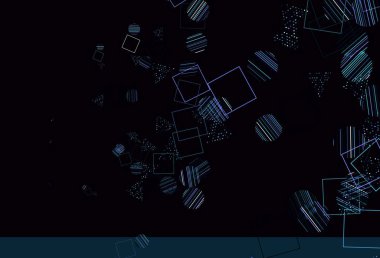 Açık Pembe, kristalli mavi vektör şablonu, daireler, kareler. Daireler, çizgiler, rengarenk eşkenar dörtgenler. Broşürler, broşürler için desen