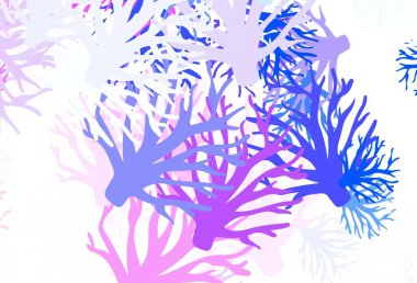 Açık Pembe, dalları olan mavi vektör. Yaprakları karalama tarzında renkli ve soyut çizimler. Tasarımınız için yeni şablon.