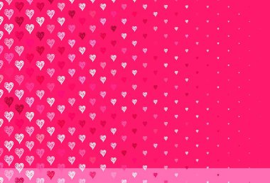 Parlayan kalpleri olan açık pembe vektör arkaplan. Renkli arkaplanda güzel soyut kalpler. Karnaval için şablon, festival için romantik broşürler.