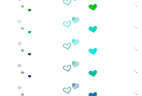 Bleu Clair Fond Vectoriel Vert Avec Des Cœurs Illustration Avec — Image vectorielle