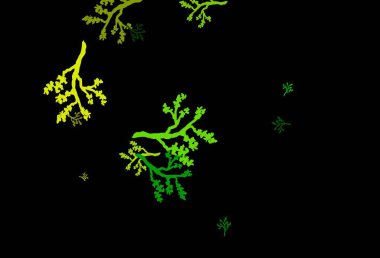 Koyu yeşil, sarı vektör karalama arkaplanı ve dalları. Beyaz arka planda gradyanı olan yapraklar ve dallar. Web ve broşürler için elle boyanmış tasarım.