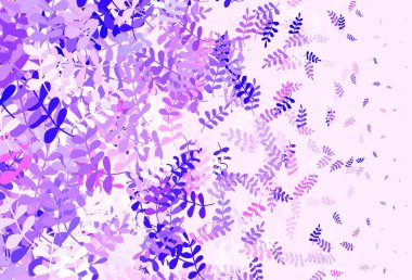 Açık Mor, yapraklı pembe vektör zarif arkaplan. Parlak renkli çizimler ve karalama tarzında yapraklar. Marka kitabınız için yeni şablon.