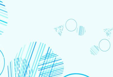 Çizgiler, daireler ve eşkenar dörtgenli hafif BLUE vektör arkaplanı. Renkli daireler, üçgenler, kareler çizilmiş bir resim. Web siteleri için desen.