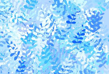 Yapraklı açık mavi vektör doğal arka plan. Yapraklarla karalama tarzında renkli çizimler. Duvar kağıtları, boyama kitapları için desen.