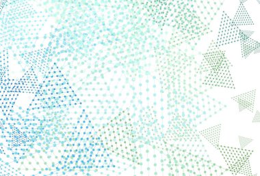 Açık mavi, çizgileri ve daireleri olan yeşil vektör arkaplanı. Renkli daireler, üçgenler çizilmiş bir resim. Broşürler, broşürler için desen