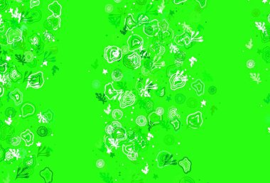 Memphis şekilli açık yeşil vektör arkaplanı. Modern tarzda değişen renkli kaotik formlar. Duvar kağıtları için zarif tasarım.