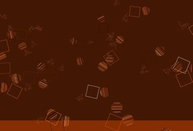 Açık Turuncu vektör arkaplanı çizgiler, daireler, eşkenar dörtgenler. Küreler, kareler ve çizgilerle soyut çizimler. Broşürler, broşürler için desen