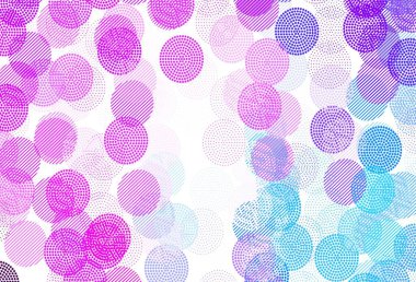 Açık Pembe, noktalı mavi vektör arkaplanı. Parlak renkli soyut çemberlerin olduğu bir resim. Marka kitabınız için yeni şablon.