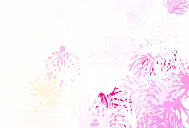 Açık pembe, sarı vektör doğal dallı sanat eseri. Origami tarzında yaprak ve dalların karalama çizimi. Web siteleri ve pankartlar için desenli desen.