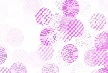 Açık Mor, küreli pembe vektör deseni. Parlak renkli soyut çemberlerin olduğu bir resim. Güzel web siteleri için desen.