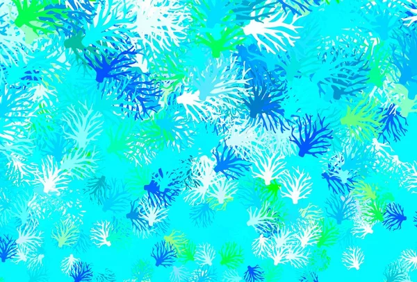 Azul Claro Verde Vector Doodle Fondo Con Hojas Ilustración Colorida — Vector de stock