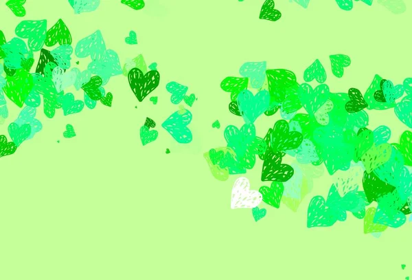 Fondo Vectorial Verde Claro Con Corazones Dulces Hermosos Corazones Abstractos — Archivo Imágenes Vectoriales