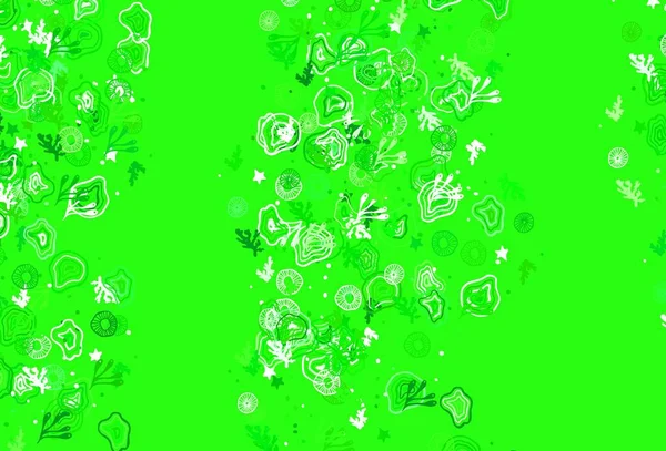 メンフィスの形をした明るい緑のベクトル背景 現代的なスタイルでグラデーションとカラフルな混沌とした形 壁紙のためのエレガントなデザイン — ストックベクタ